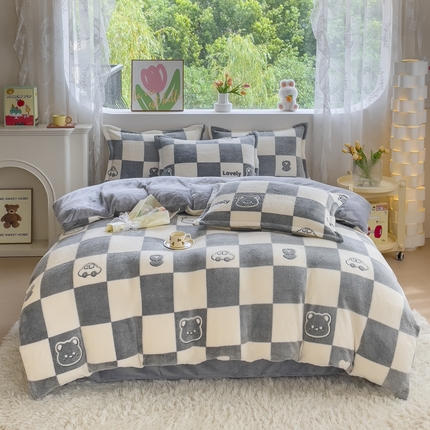 91家纺网 家纺一手货源 找家纺 （总）卢赛尔 2024新款5D雪花绒加厚保暖双面绒四件套