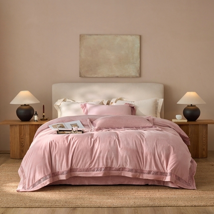 时亿家居 2024新款300g婴肤绒四件套-爵士系列 爵士 心粉