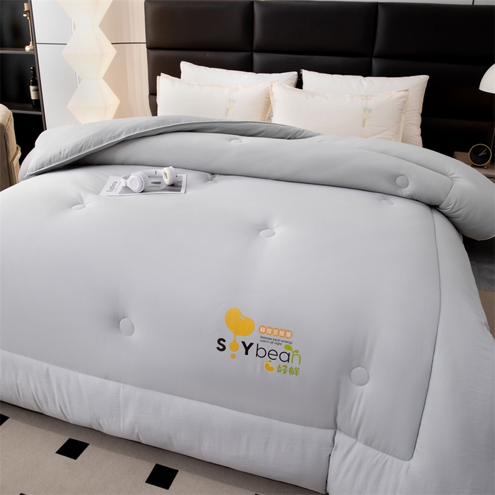 91家纺网 家纺一手货源 找家纺 爱来伊家纺 2024新款豆好鲜大豆纤维被加厚冬被春秋被子被芯子母被带子母扣 豆好鲜大豆被-浅灰