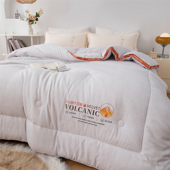 91家纺网 家纺一手货源 找家纺 爱来伊家纺 2024新款火山绒大豆被立体边大豆纤维冬被被子被芯春秋被 火山绒大豆被-浅灰