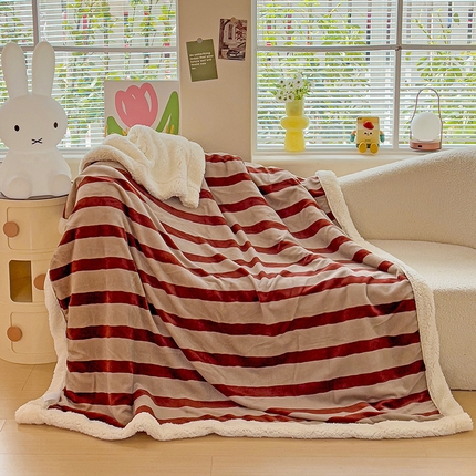 91家纺网 家纺一手货源 找家纺 艾咪-Amy ntmy 2024新款ins条纹牛奶绒双层毯毛毯休闲毯 焦糖