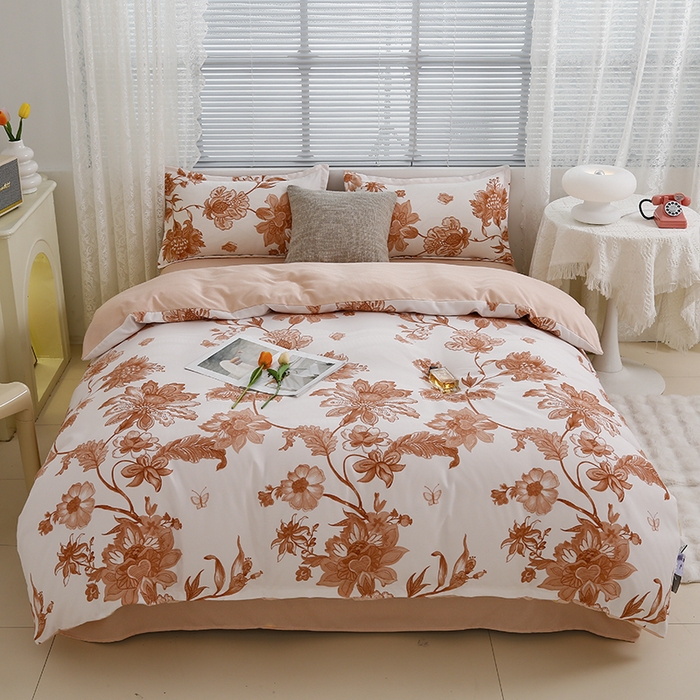 91家纺网 家纺一手货源 找家纺 友承 2025新款亲肤磨毛植物羊绒印花四件套 萱花宜梦