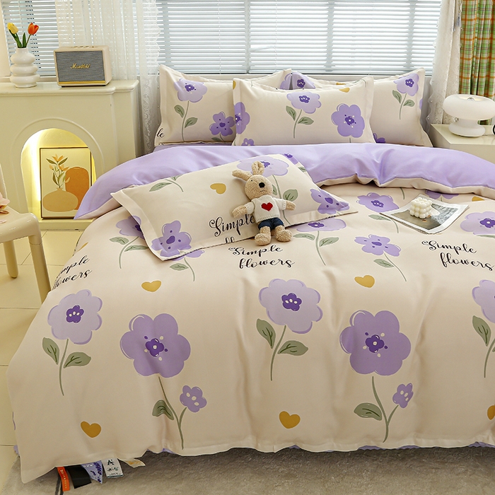 91家纺网 家纺一手货源 找家纺 友承 2025新款亲肤磨毛植物羊绒印花四件套 初夏桔紫