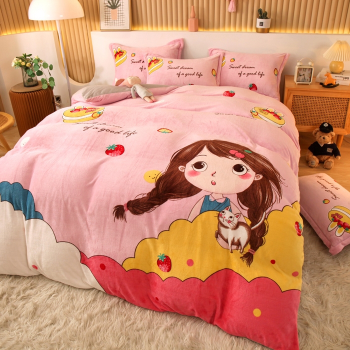 91家纺网 家纺一手货源 找家纺 凡客 2024新款牛奶绒大版印花四件套 丽莎公主