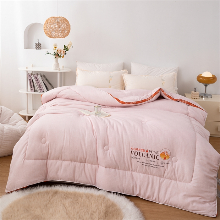 91家纺网 家纺一手货源 找家纺 爱来伊家纺 2024新款火山绒大豆被立体边大豆纤维冬被被子被芯春秋被 火山绒大豆被-樱花粉