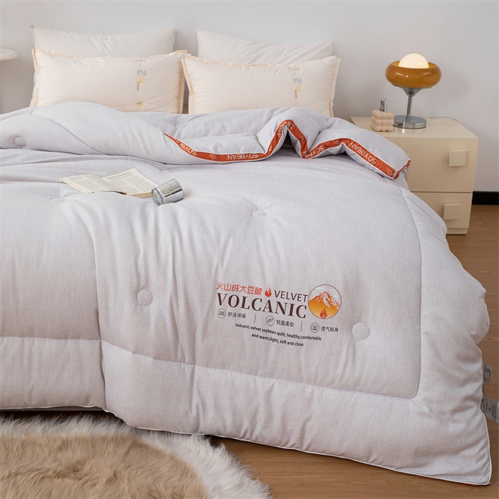 91家纺网 家纺一手货源 找家纺 爱来伊家纺 2024新款火山绒大豆被立体边大豆纤维冬被被子被芯春秋被 火山绒大豆被-浅灰