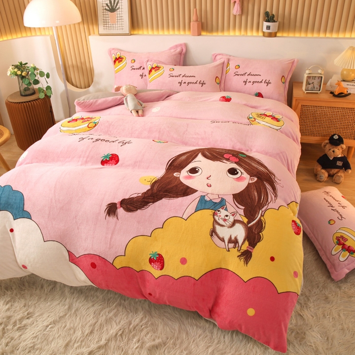 91家纺网 家纺一手货源 找家纺 凡客 2024新款牛奶绒大版印花四件套 丽莎公主