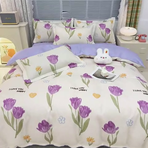 91家纺网 家纺一手货源 找家纺 友承 2025新款亲肤磨毛植物羊绒印花四件套 花之韵