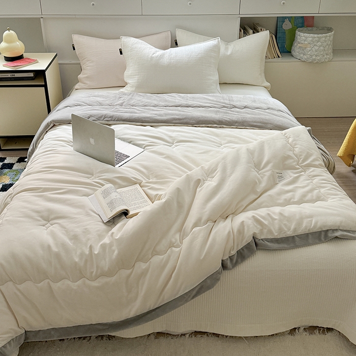 91家纺网 家纺一手货源 找家纺 琳可家居 2024新款50支贡缎超柔全棉磨毛床盖三件套可搭冬被大梨床盖基础百搭款 本白_全棉磨毛