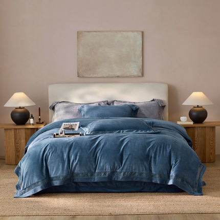 时亿家居 2024新款300g婴肤绒四件套-爵士系列 爵士 雾蓝