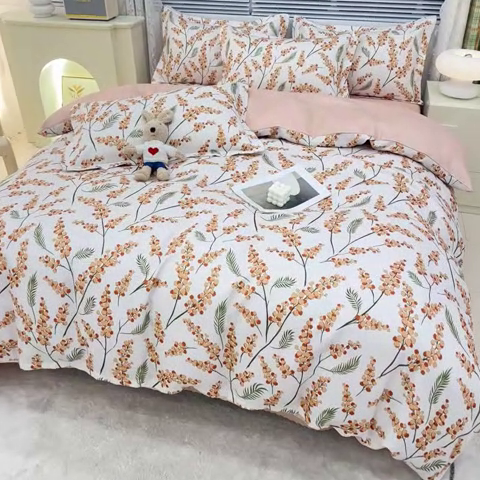 91家纺网 家纺一手货源 找家纺 友承 2025新款亲肤磨毛植物羊绒印花四件套 乐薇