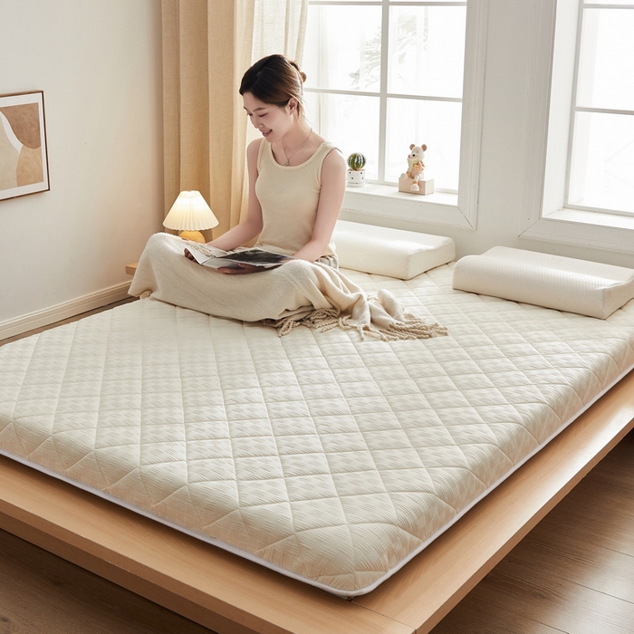 91家纺网 家纺一手货源 找家纺 2024新款A类华夫格大豆纤维抗压床垫【床垫遮盖物】 单边华夫格-米黄