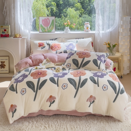 91家纺网 家纺一手货源 找家纺 （总）卢赛尔 2024新款5D雪花绒加厚保暖双面绒四件套