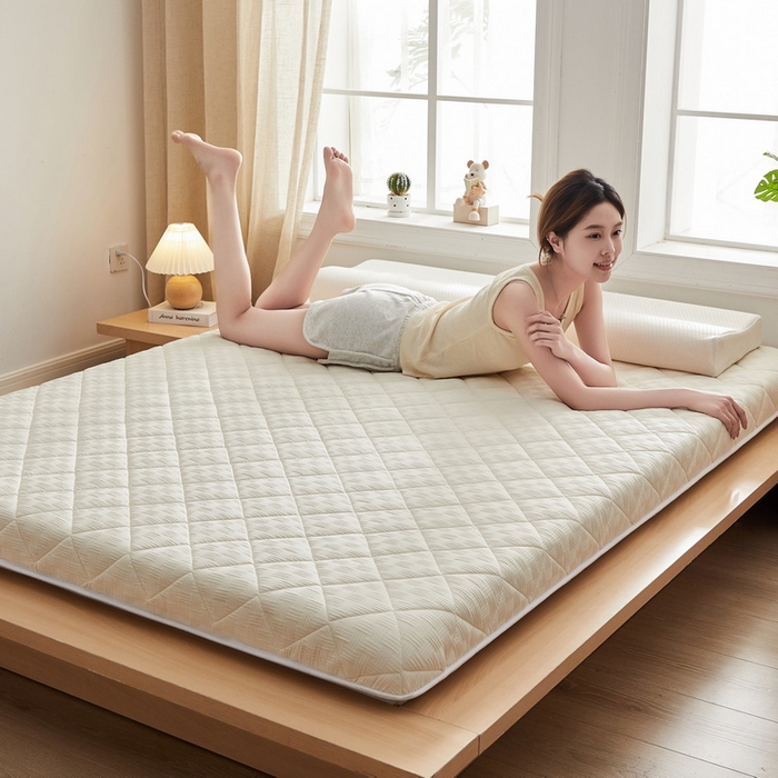 91家纺网 家纺一手货源 找家纺 2024新款A类华夫格大豆纤维抗压床垫【床垫遮盖物】 单边华夫格-米黄