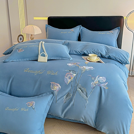 91家纺网 家纺一手货源 找家纺 （总）帝菲妮 2025新款国潮风亲肤棉七彩琉璃绣四件套-朝颜