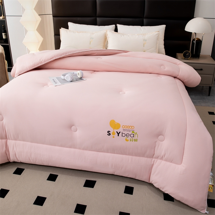 91家纺网 家纺一手货源 找家纺 爱来伊家纺 2024新款豆好鲜大豆纤维被加厚冬被春秋被子被芯子母被带子母扣 豆好鲜大豆被-樱花粉