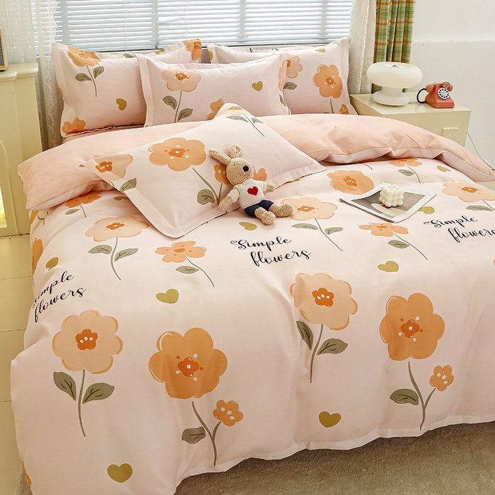 91家纺网 家纺一手货源 找家纺 友承 2025新款亲肤磨毛植物羊绒印花四件套 初夏桔粉