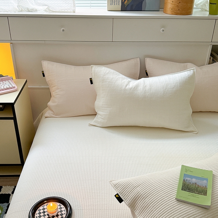 91家纺网 家纺一手货源 找家纺 琳可家居 2024新款50支贡缎超柔全棉磨毛床盖三件套可搭冬被大梨床盖基础百搭款 本白_全棉磨毛