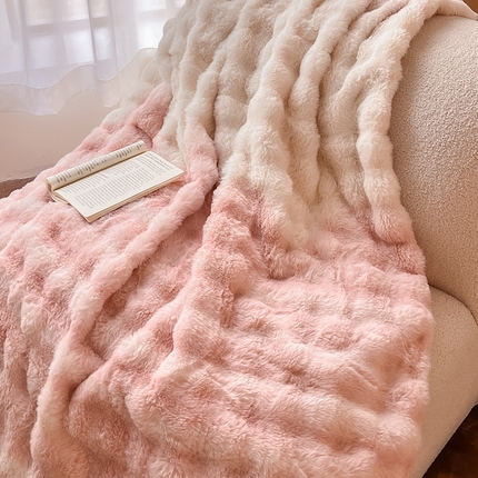 91家纺网 家纺一手货源 找家纺 2024新款A类法式高克重兔绒多功能毛毯被套双用盖毯 渲染粉-毛毯