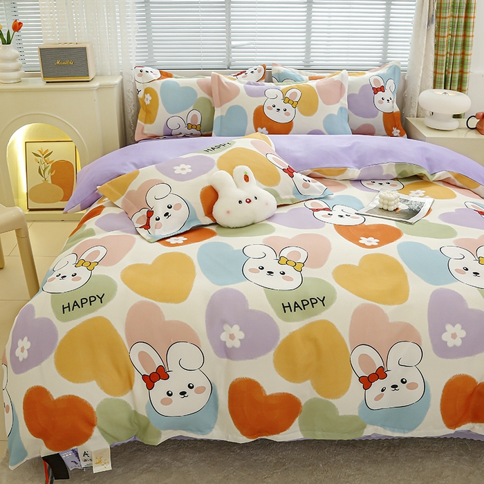 91家纺网 家纺一手货源 找家纺 友承 2025新款亲肤磨毛植物羊绒印花四件套 安心兔