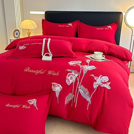 91家纺网 家纺一手货源 找家纺 （总）帝菲妮 2025新款国潮风亲肤棉七彩琉璃绣四件套-朝颜