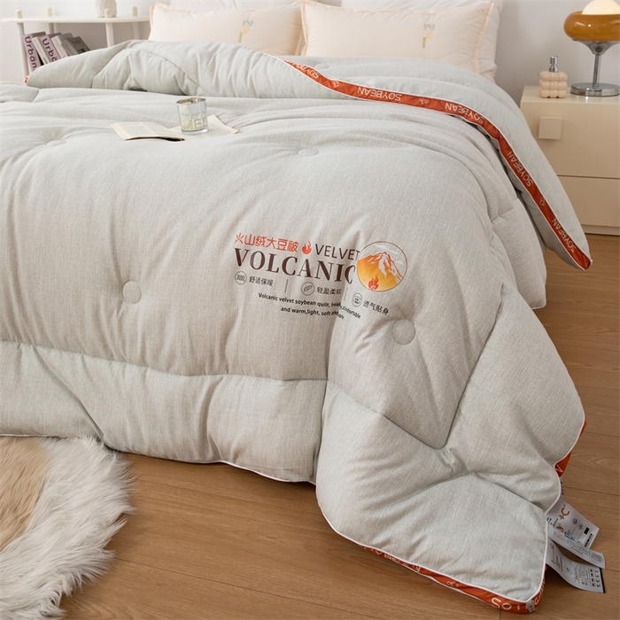 91家纺网 家纺一手货源 找家纺 爱来伊家纺 2024新款火山绒大豆被立体边大豆纤维冬被被子被芯春秋被 火山绒大豆被-卡其