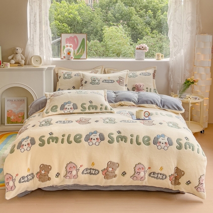 91家纺网 家纺一手货源 找家纺 （总）卢赛尔 2024新款5D雪花绒加厚保暖双面绒四件套