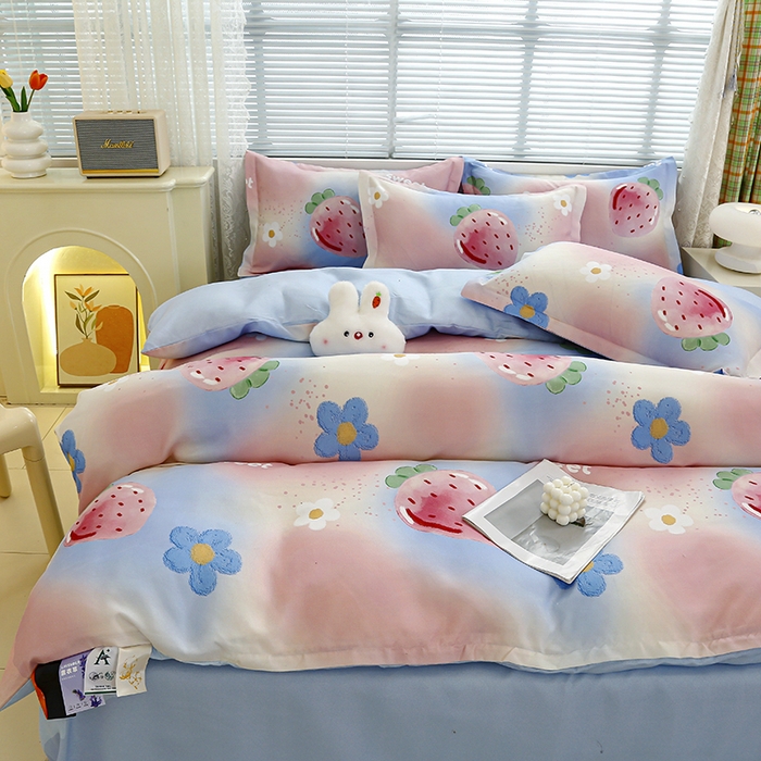 91家纺网 家纺一手货源 找家纺 友承 2025新款亲肤磨毛植物羊绒印花四件套 沉迷