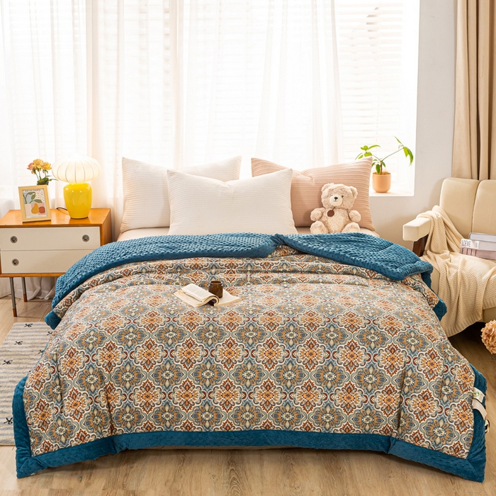 91家纺网 家纺一手货源 找家纺 锦鹭被业  2025款A类全棉纯棉豆豆被春秋空调夏凉加厚冬被子硕果