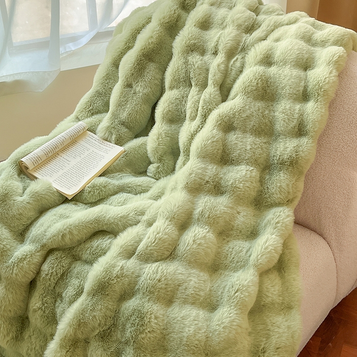 91家纺网 家纺一手货源 找家纺 2024新款A类法式高克重兔绒多功能毛毯被套双用盖毯 清新绿-毛毯