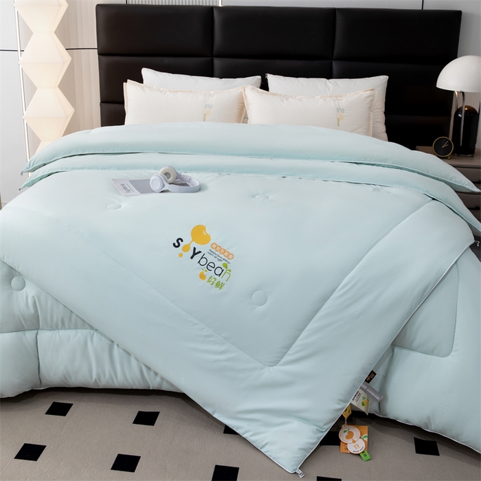 91家纺网 家纺一手货源 找家纺 爱来伊家纺 2024新款豆好鲜大豆纤维被加厚冬被春秋被子被芯子母被带子母扣 豆好鲜大豆被-浅兰
