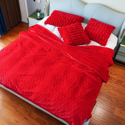 91家纺网 家纺一手货源 找家纺 尚品绵羊毛毯 2025新款轻奢高档仿皮草婚庆盖毯双层加厚毛毯-奢想空间 奢想空间-大红