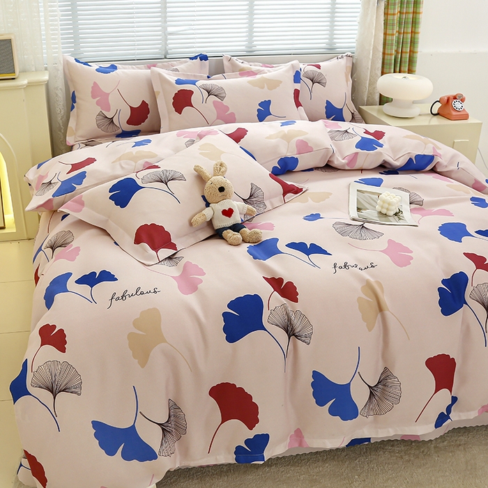 91家纺网 家纺一手货源 找家纺 友承 2025新款亲肤磨毛植物羊绒印花四件套 彩叶