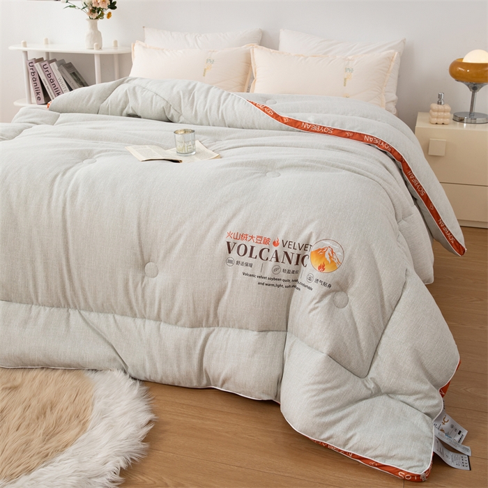 91家纺网 家纺一手货源 找家纺 爱来伊家纺 2024新款火山绒大豆被立体边大豆纤维冬被被子被芯春秋被 火山绒大豆被-卡其