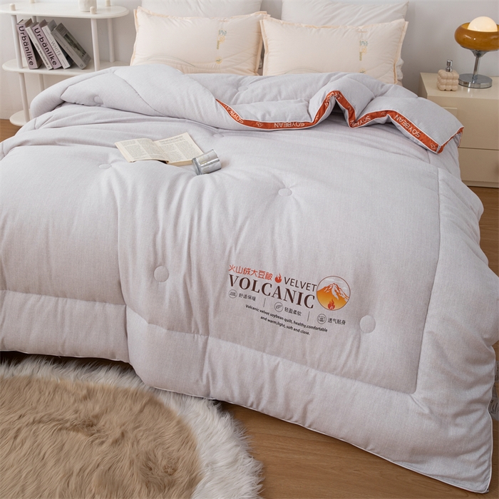 91家纺网 家纺一手货源 找家纺 爱来伊家纺 2024新款火山绒大豆被立体边大豆纤维冬被被子被芯春秋被 火山绒大豆被-浅灰