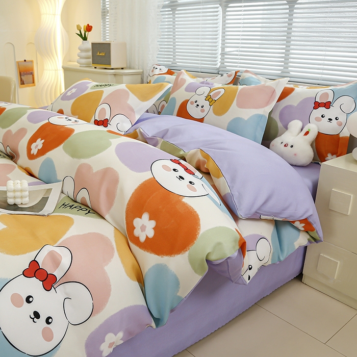 91家纺网 家纺一手货源 找家纺 友承 2025新款亲肤磨毛植物羊绒印花四件套 安心兔