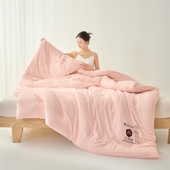 91家纺网 家纺一手货源 找家纺 仁凯家纺 2024新款无染华夫格大豆被冬被春秋被家用被子被芯(提供买家秀)-风格一 樱花粉