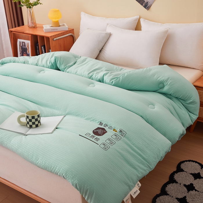 91家纺网 家纺一手货源 找家纺 仁凯家纺 2024新款无染华夫格无染大豆被被子被芯-风格二 水波绿