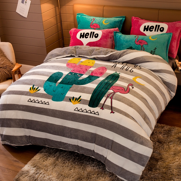 91家纺网 家纺一手货源 找家纺 凡客 2024新款牛奶绒大版印花四件套 匆匆那年