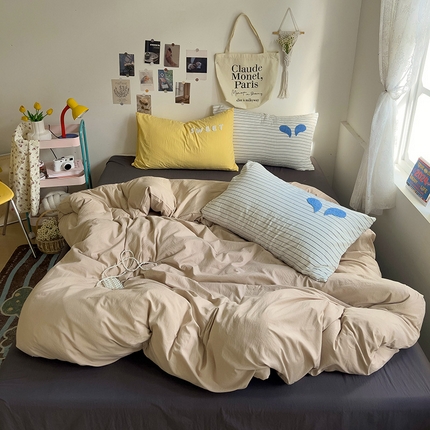 91家纺网 家纺一手货源 找家纺 凯洛奇 2024新款纯色毛巾绣四件套 奶油风-奶茶