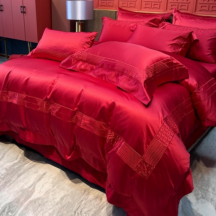 91家纺网 家纺一手货源 找家纺 （总）2024新款100支全棉高支密锦缎婚庆多件套