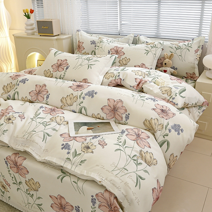 91家纺网 家纺一手货源 找家纺 友承 2025新款亲肤磨毛植物羊绒印花四件套 柳暖花开