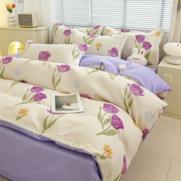 91家纺网 家纺一手货源 找家纺 友承 2025新款亲肤磨毛植物羊绒印花四件套 花之韵