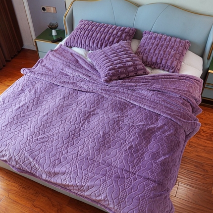 尚品绵羊毛毯 2025新款轻奢高档仿皮草婚庆盖毯双层加厚毛毯-奢想空间 奢想空间芋紫