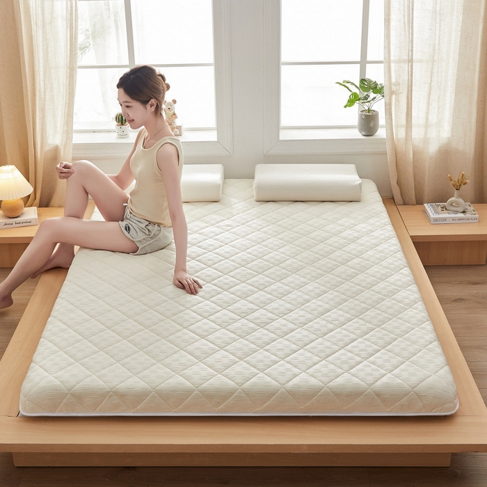 91家纺网 家纺一手货源 找家纺 2024新款A类华夫格大豆纤维抗压床垫【床垫遮盖物】 单边华夫格-米黄