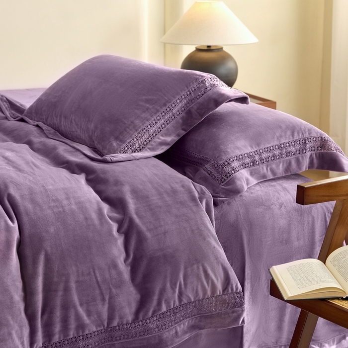 91家纺网 家纺一手货源 找家纺 时亿家居 2024新款300g婴肤绒四件套-梦系列 梦 凯莉紫