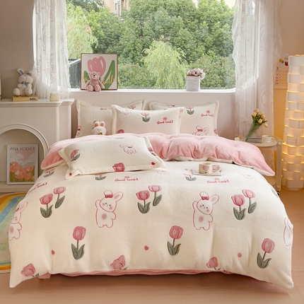 91家纺网 家纺一手货源 找家纺 （总）卢赛尔 2024新款5D雪花绒加厚保暖双面绒四件套