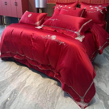 91家纺网 家纺一手货源 找家纺 （总）2024新款100支全棉高支密锦缎婚庆多件套