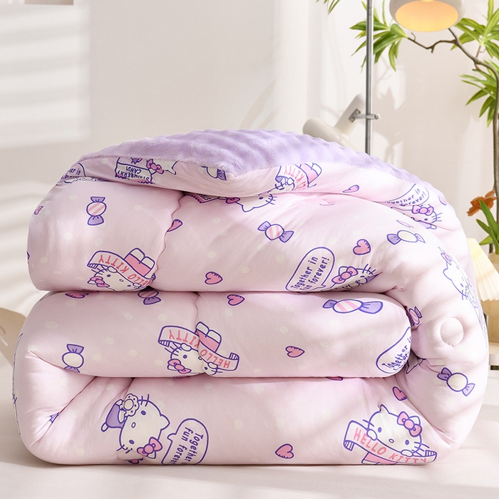 91家纺网 家纺一手货源 找家纺 艾兜坊 2024新款A类针织棉兔毛绒被冬被春秋被被芯被子 凯蒂猫-朵朵