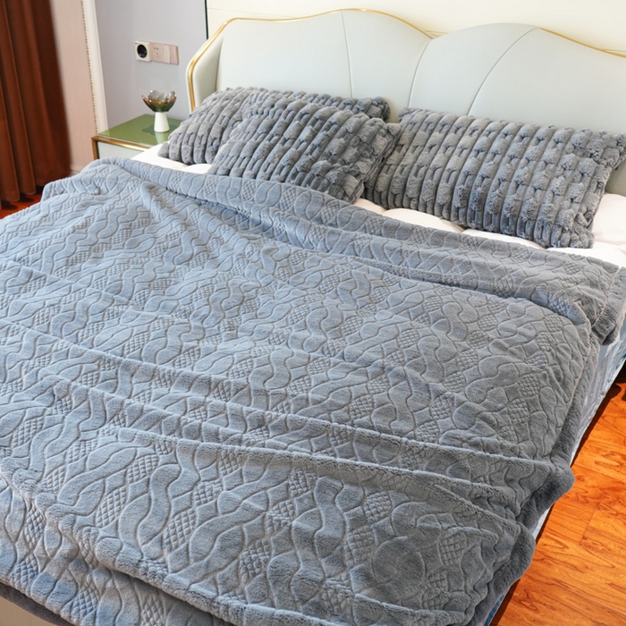 91家纺网 家纺一手货源 找家纺 尚品绵羊毛毯 2025新款轻奢高档仿皮草婚庆盖毯双层加厚毛毯-奢想空间 奢想空间-浅灰